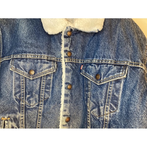 AUTHENTIC LEVIS Size 44 Reg Made in USA Sherpa Lined Denim Jacket VTG 1980’s - Picture 4 of 12